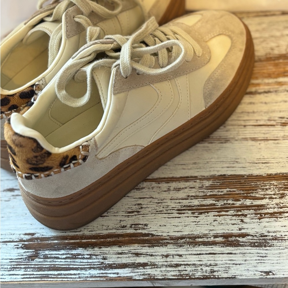 Steve Madden Cream and Brown Sneakers with Leopard Accent